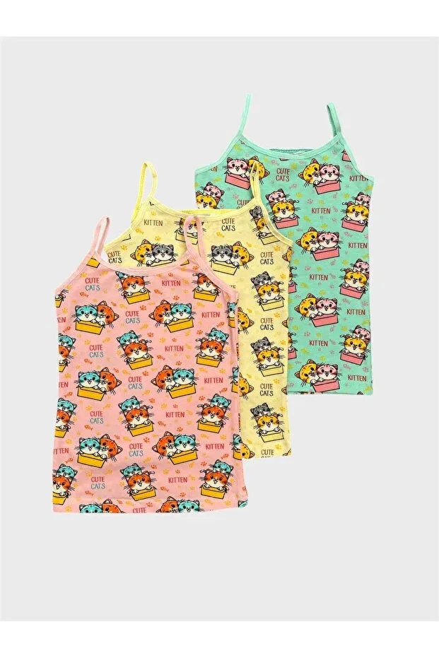 Детский комплект маек для девочек с принтом Elmas Kids, Yellow Green Pink — фото 2