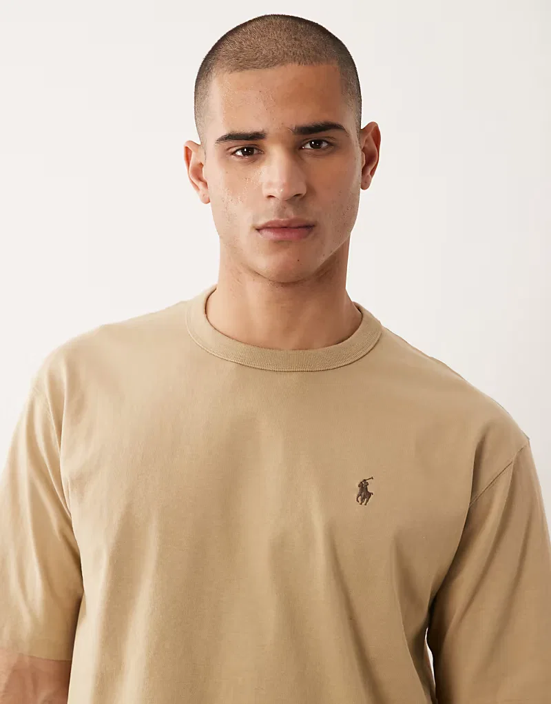 Футболка Polo Ralph Lauren Icon Logo из плотной ткани свободного кроя, бежевый — фото 3
