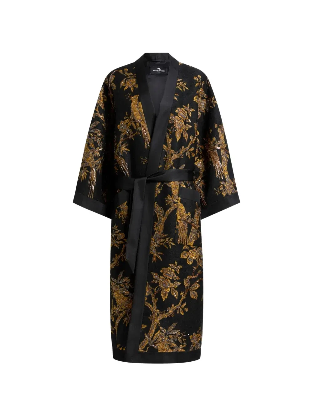 Пальто-кимоно с вышивкой бисером Etro, черный