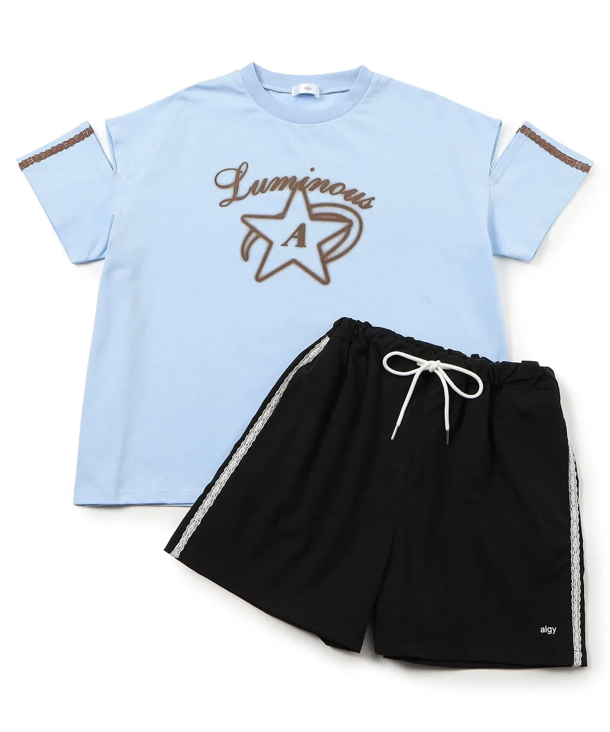 Детский комплект из футболки и шорт с кружевом, модель Lace Line BIG, algy, Sax Blue — фото 2