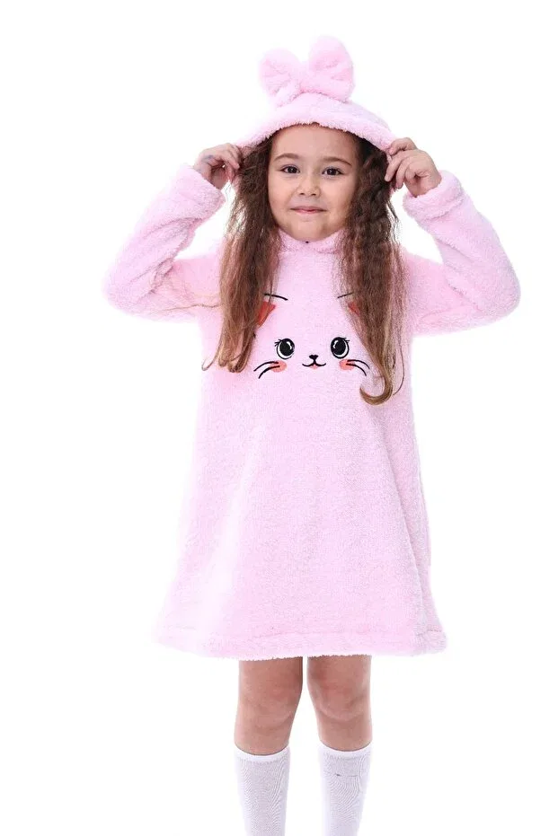 Детское платье для девочек с капюшоном Aden Kids, Pink Plush Dress — фото 2