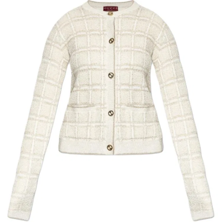Кардиган GUCCI Lam? Check Jacquard, с блестящей нитью люрекс, Белый