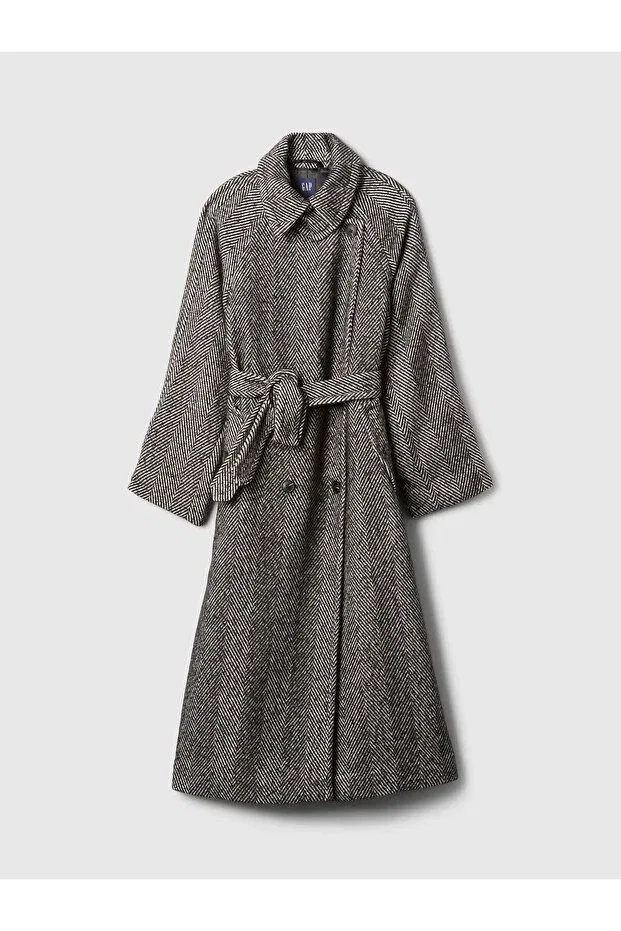 Женский тренч-пальто с поясом Double Button Herringbone Belted Gap, Black-000