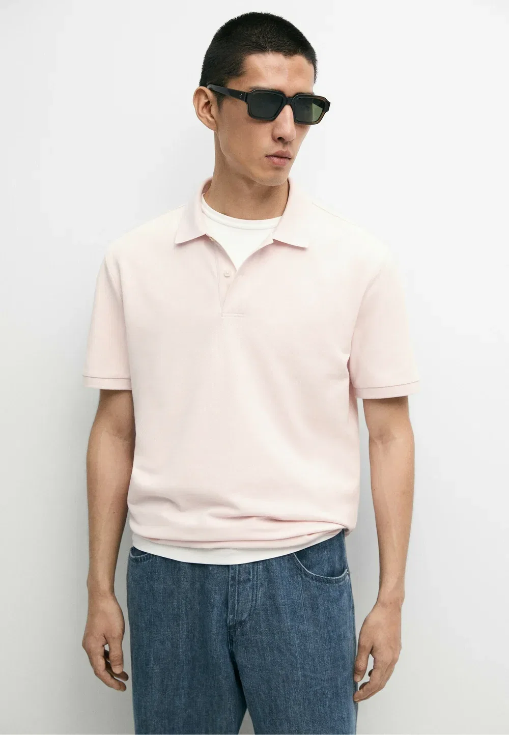 Поло из микротекстурированного хлопкового пике - рубашка поло Massimo Dutti, Pink