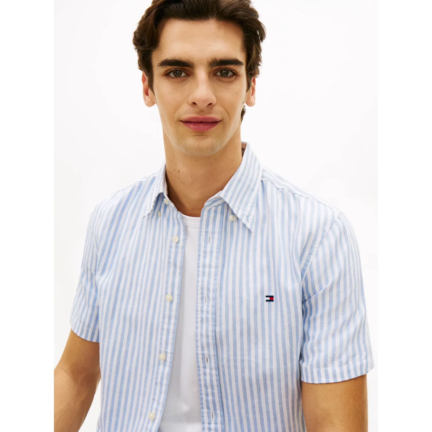 Мужская рубашка с коротким рукавом в полоску Tommy Hilfiger, Cloudy Blue / Stripe — фото 2