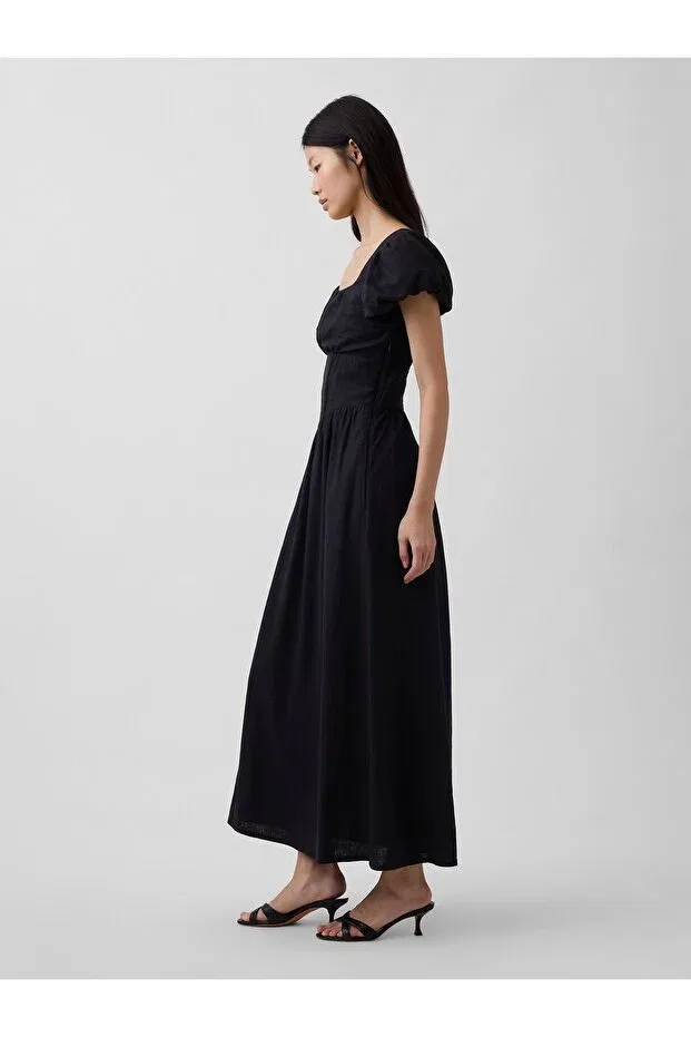 Женское платье-макси из льняной смеси Gap, Black-003 — фото 4