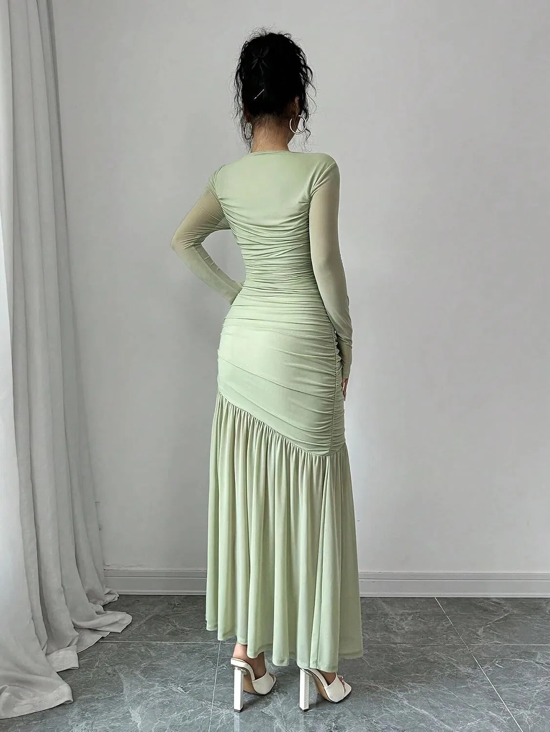 Женское элегантное платье с длинным рукавом, Mint Green — фото 3