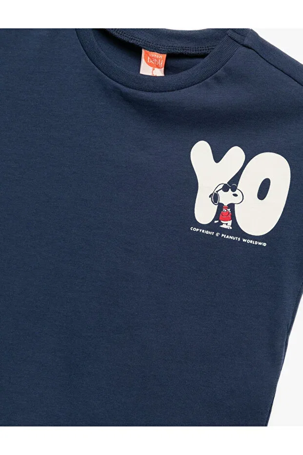 Детская футболка для девочек с принтом Snoopy printed short sleeve crew neck licensed cotton t-shirt Koton, Blue — фото 3