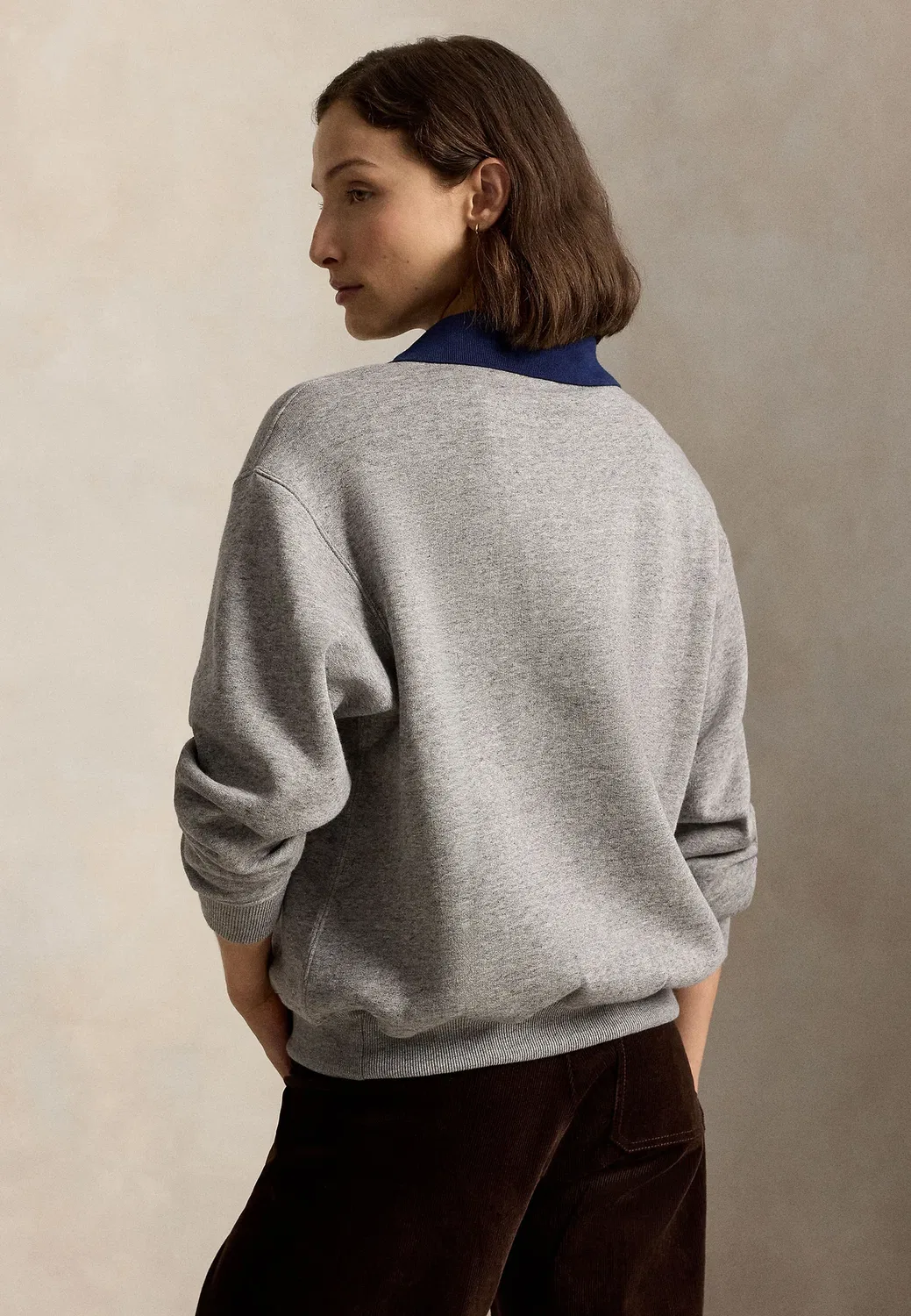 Футболка с длинными рукавами из флиса с воротником-поло и круглым вырезом Polo Ralph Lauren, Dark Vintage Heather — фото 3