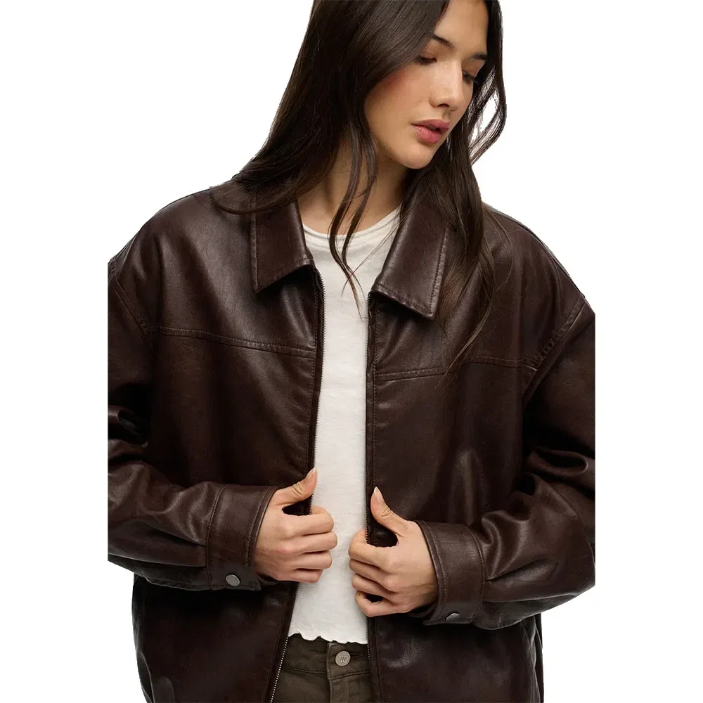 Женская куртка-бомбер с воротником Oversized Superdry, Brown — фото 3