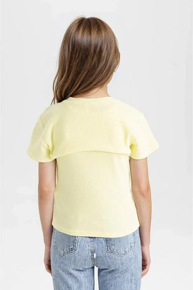 Детский комплект маек для девочек Ribbed Camisole 2-Pack Short Sleeve T-Shirt Girls' c8603a824hs Defacto, Yellow Yl281 — фото 4