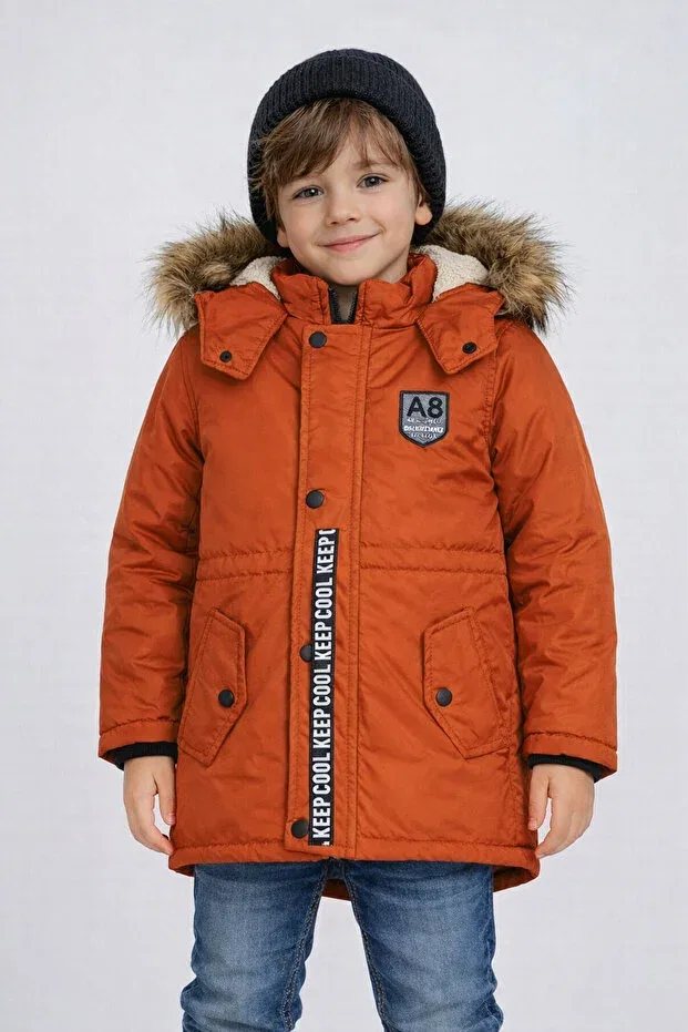 Детское зимнее пальто для девочек с капюшоном Mika Bebek & Çocuk, Tile