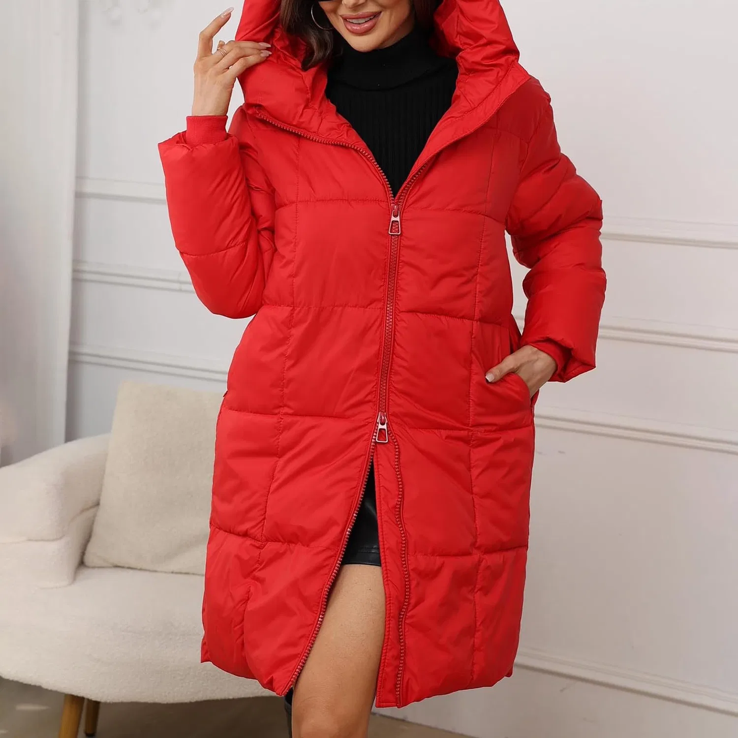 Женское зимнее пальто с капюшоном Winter Coats for Women UK 2025 Warm Down Jacket Long Padded Women Lightweight Windproof Quilted Down Jacket Outdoor Hiking Jackets Parkas Hooded Outerwear, Rosso — фото 4