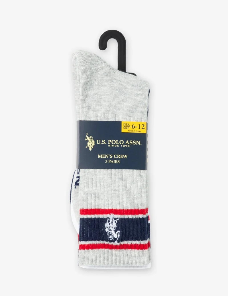 Комплект мужских носков U.S. Polo Assn. Signature Stripe Crew, 3 пары, темно-синий/белый/серый — фото 2
