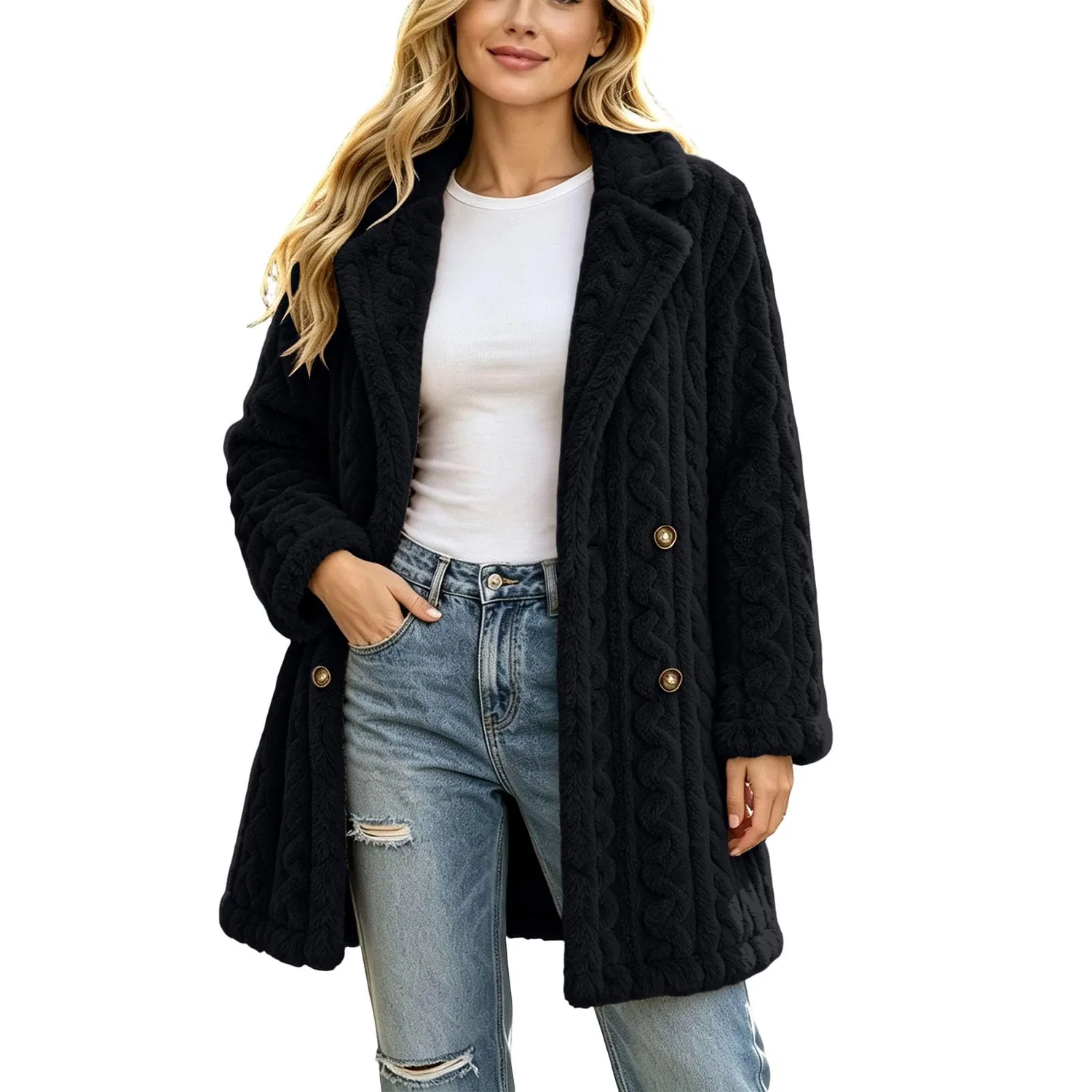 Женское пальто с длинным рукавом, мягкое, теплое, oversize, Nero