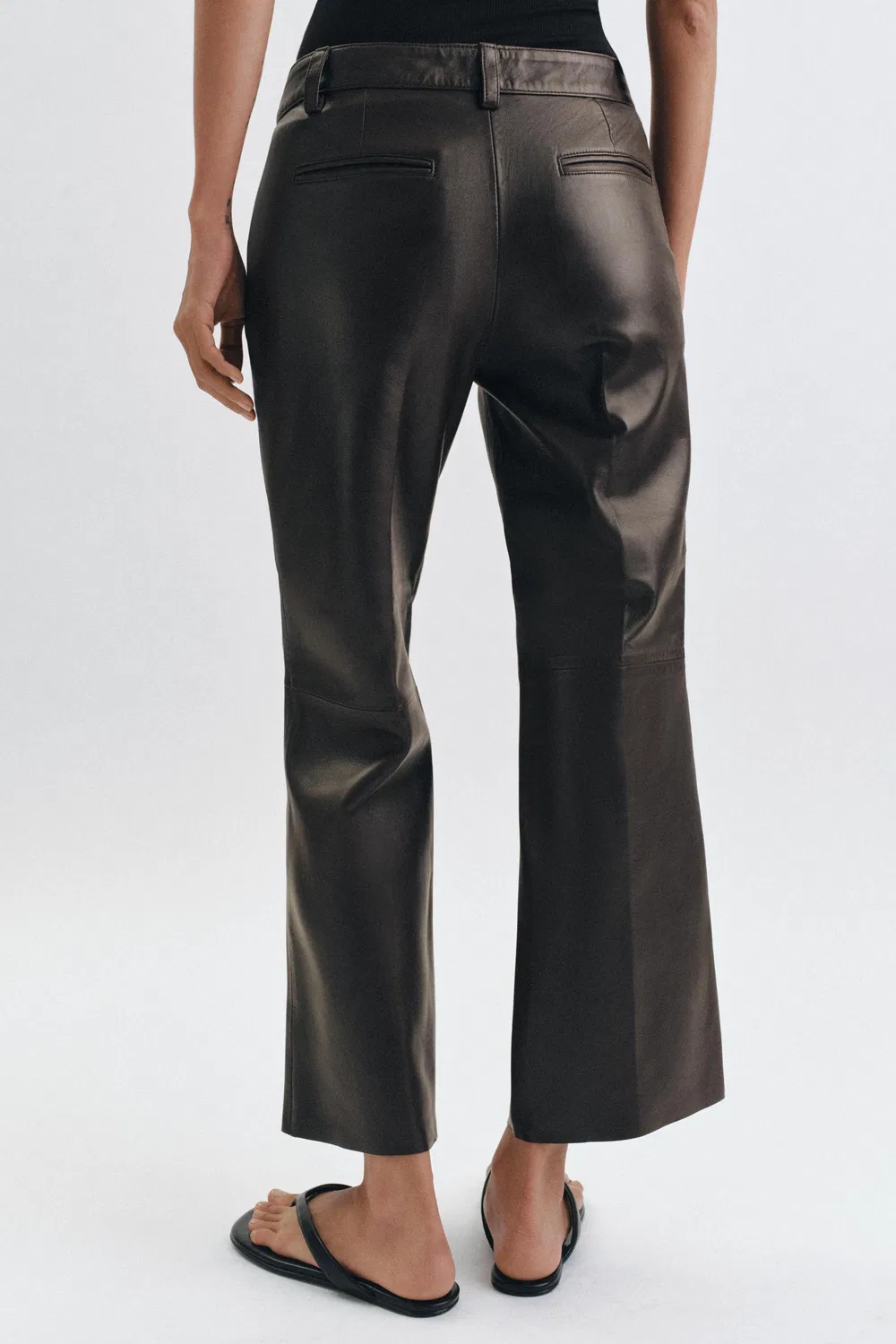 Кожаные брюки-клеш из лимитированной коллекции ZW ZARA, Brown — фото 3