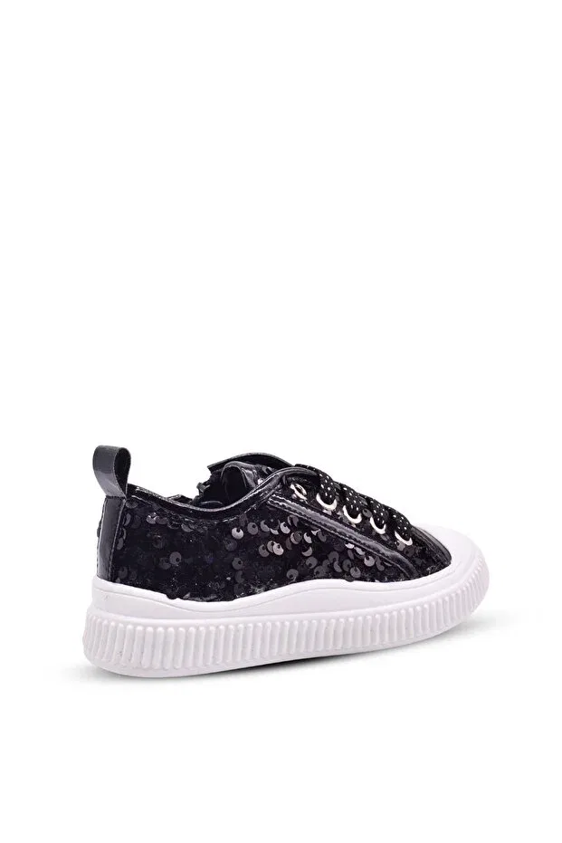 Детские кеды для девочек с блестками и шнуровкой Kids A More, Black — фото 3