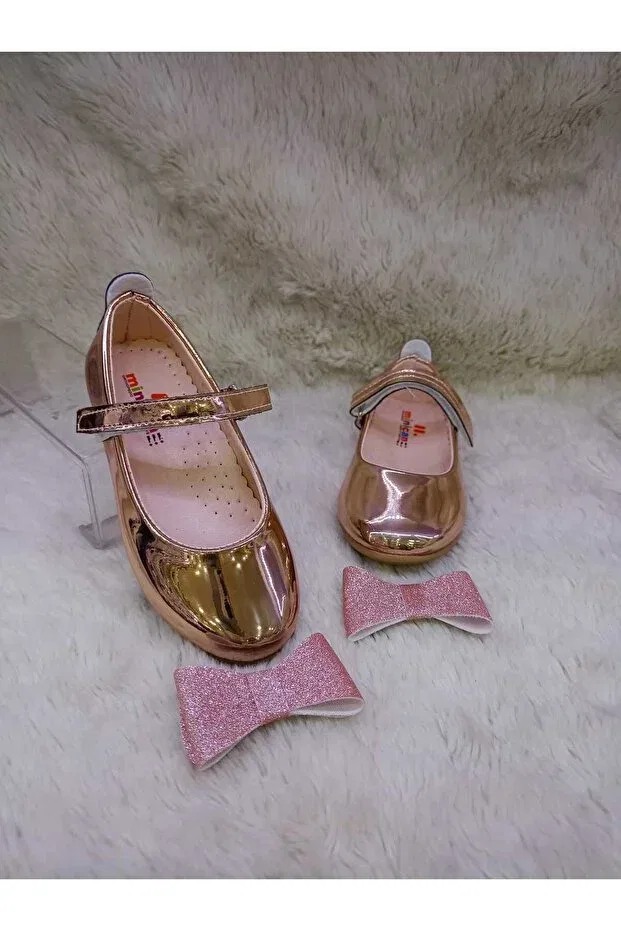 Детские балетки для девочек с блестящим покрытием Özgür Kids, Rose Bronze — фото 4