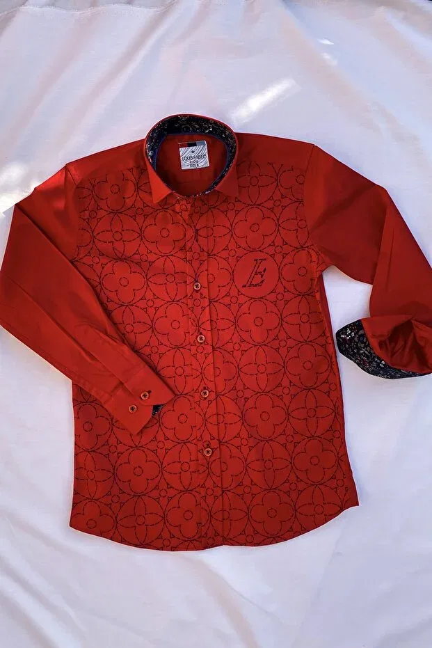 Детская рубашка для мальчиков с принтом Big Flower Printed Louis Kids, Red