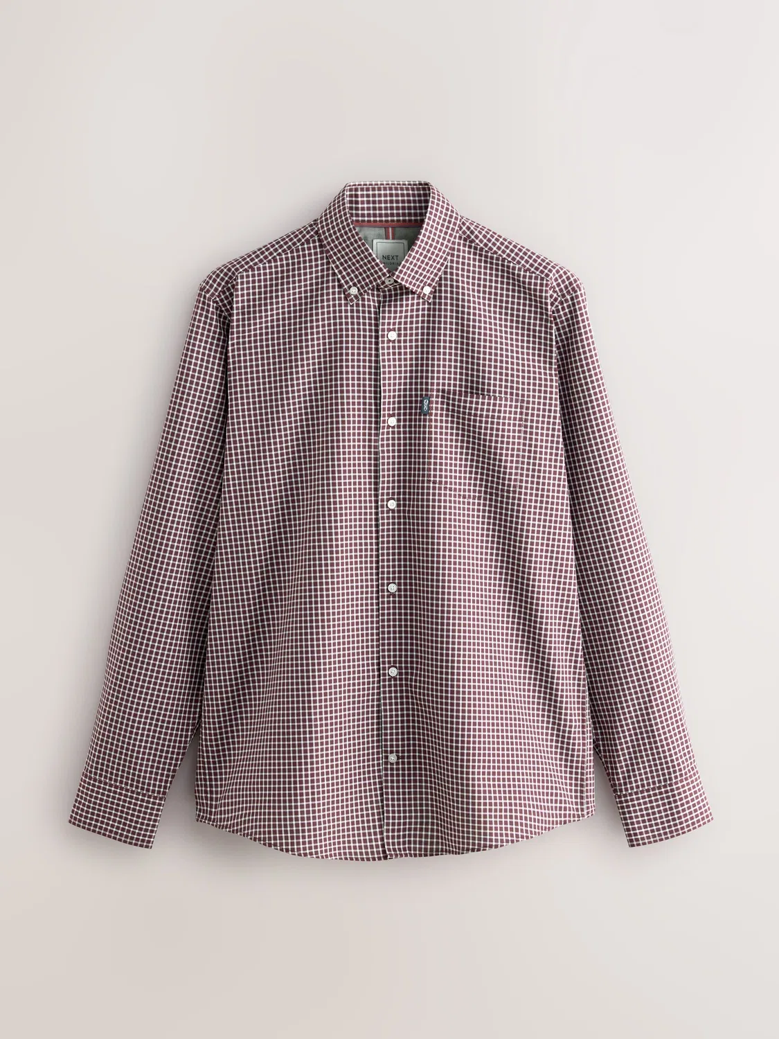 Рубашка оксфордская, Regular Fit Next, бордовый красный в клетку — фото 4