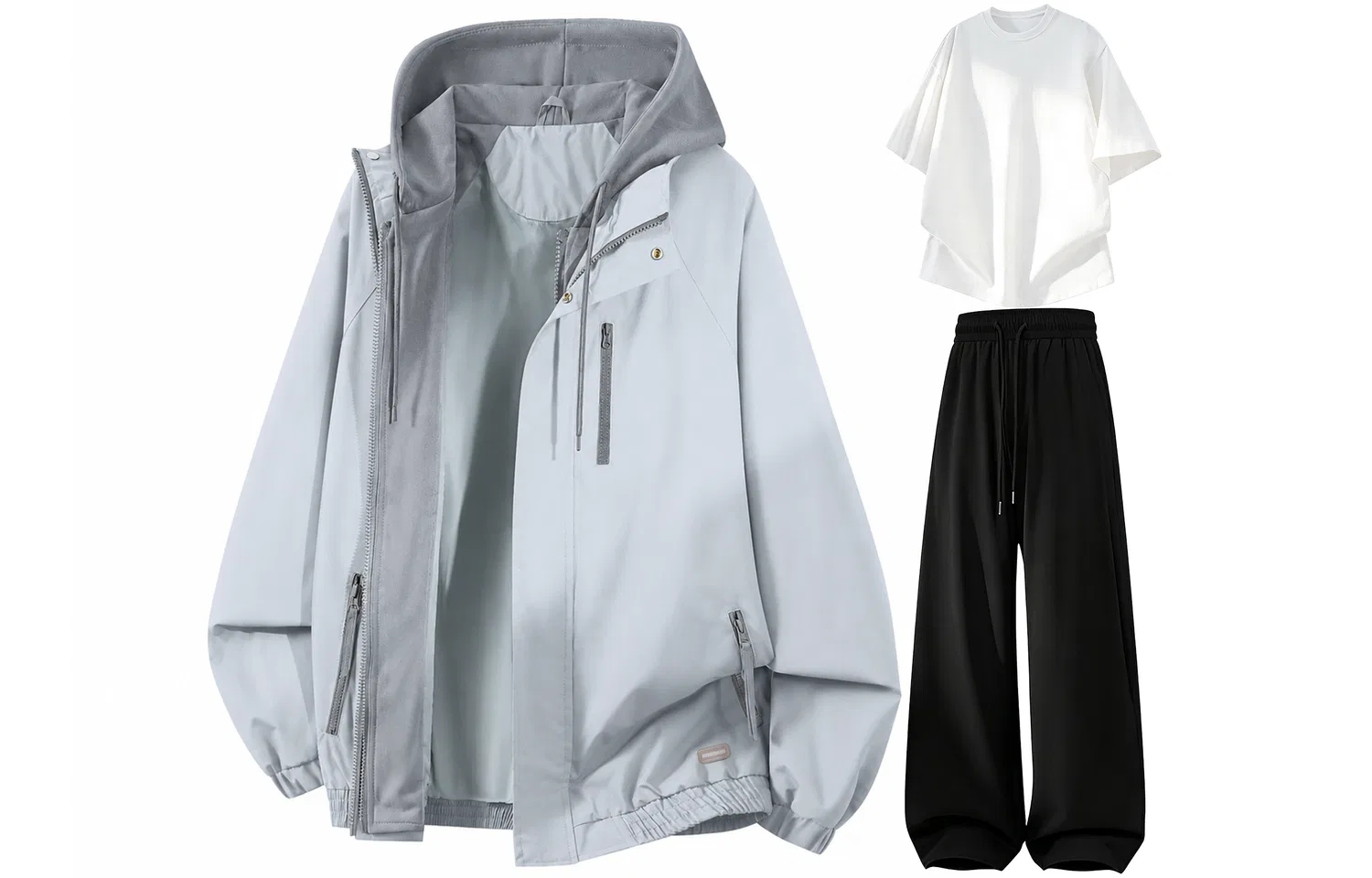 Детский комплект из ветровки и брюк с капюшоном, Light Gray White Black, WARRIOR