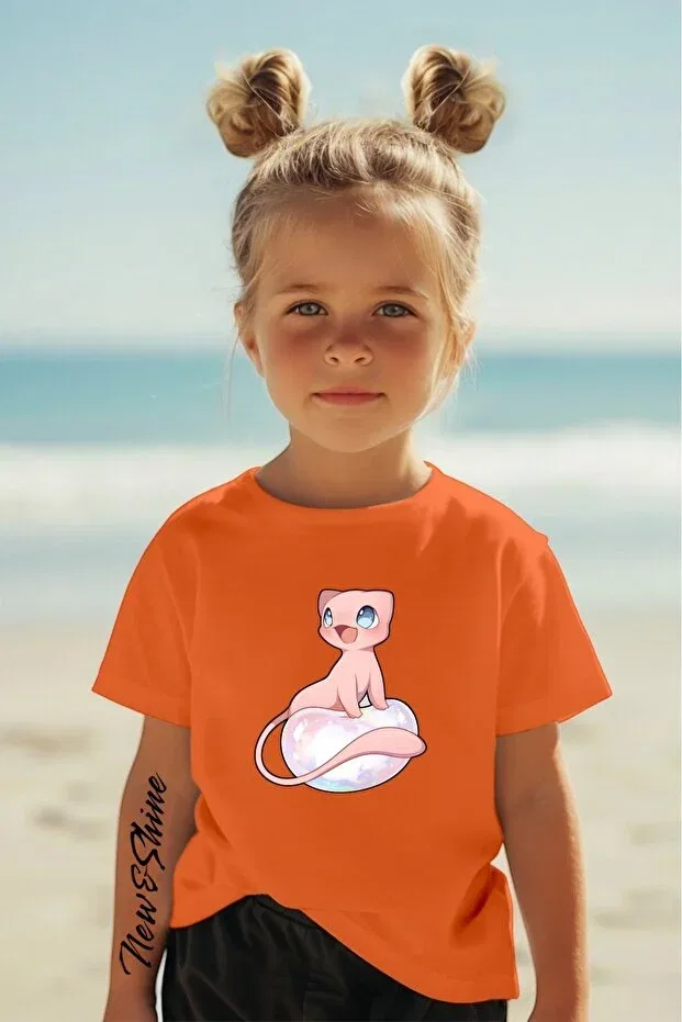 Детская футболка оверсайз с принтом Pink Pokemon Printed Oversize Children's T-Shirt New Shine, Orange