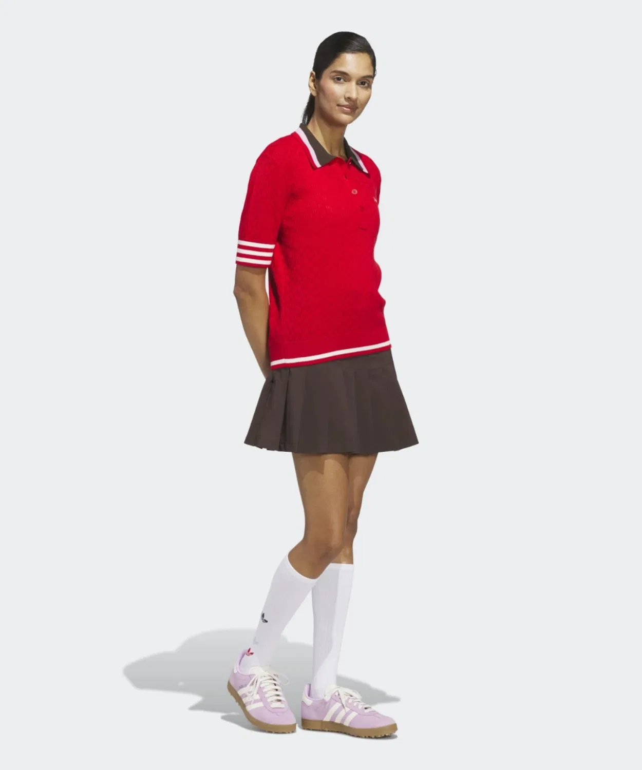 Женская плиссированная юбка с принтом Adidas Original Golf Pull-On Pleated Skirt, Dark Brown — фото 4