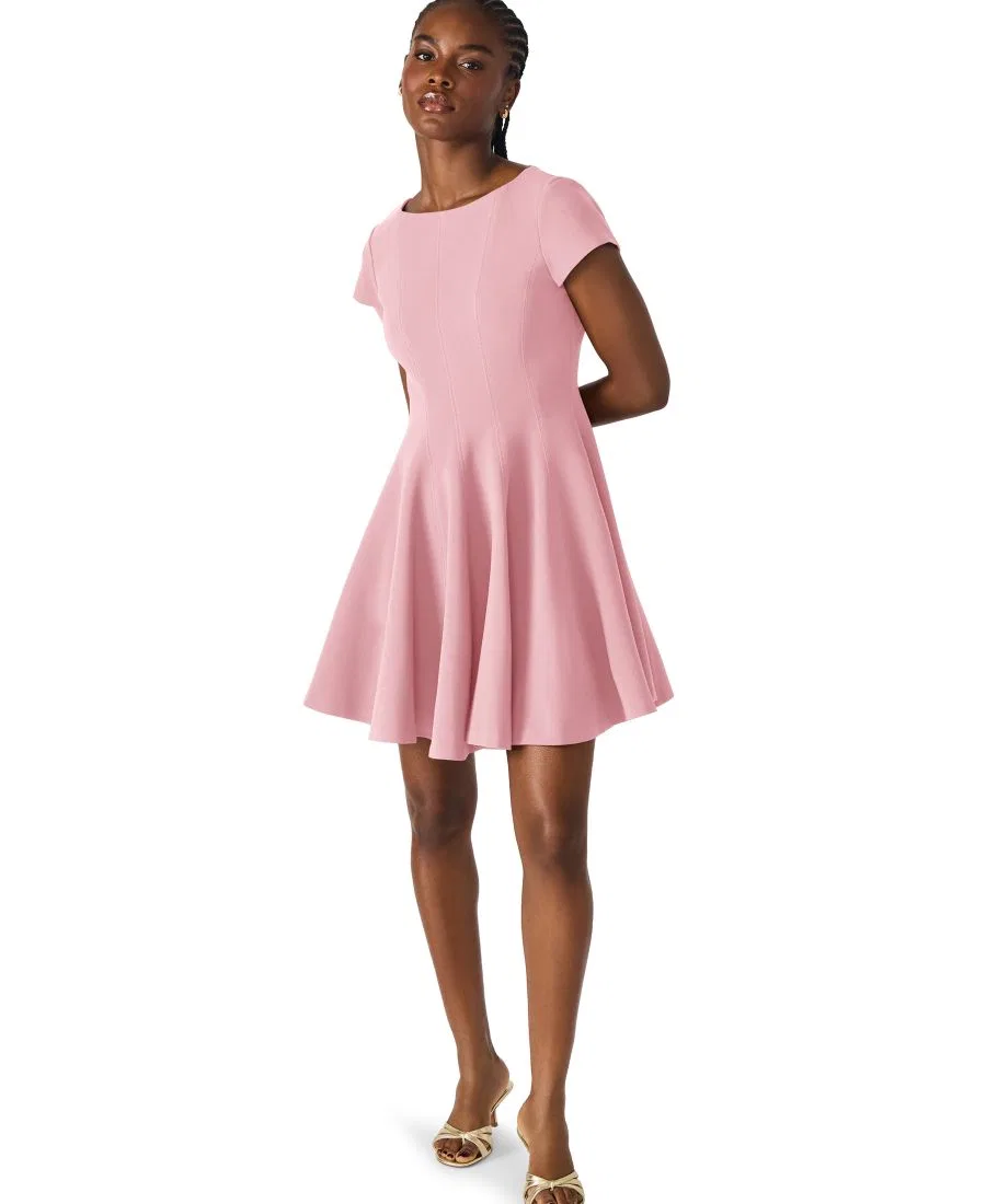 Платье-трапеция мини Nili Boat Neck Short-Sleeve Fit & Flare Short Dress Steve Madden, Sugar Cora — фото 2