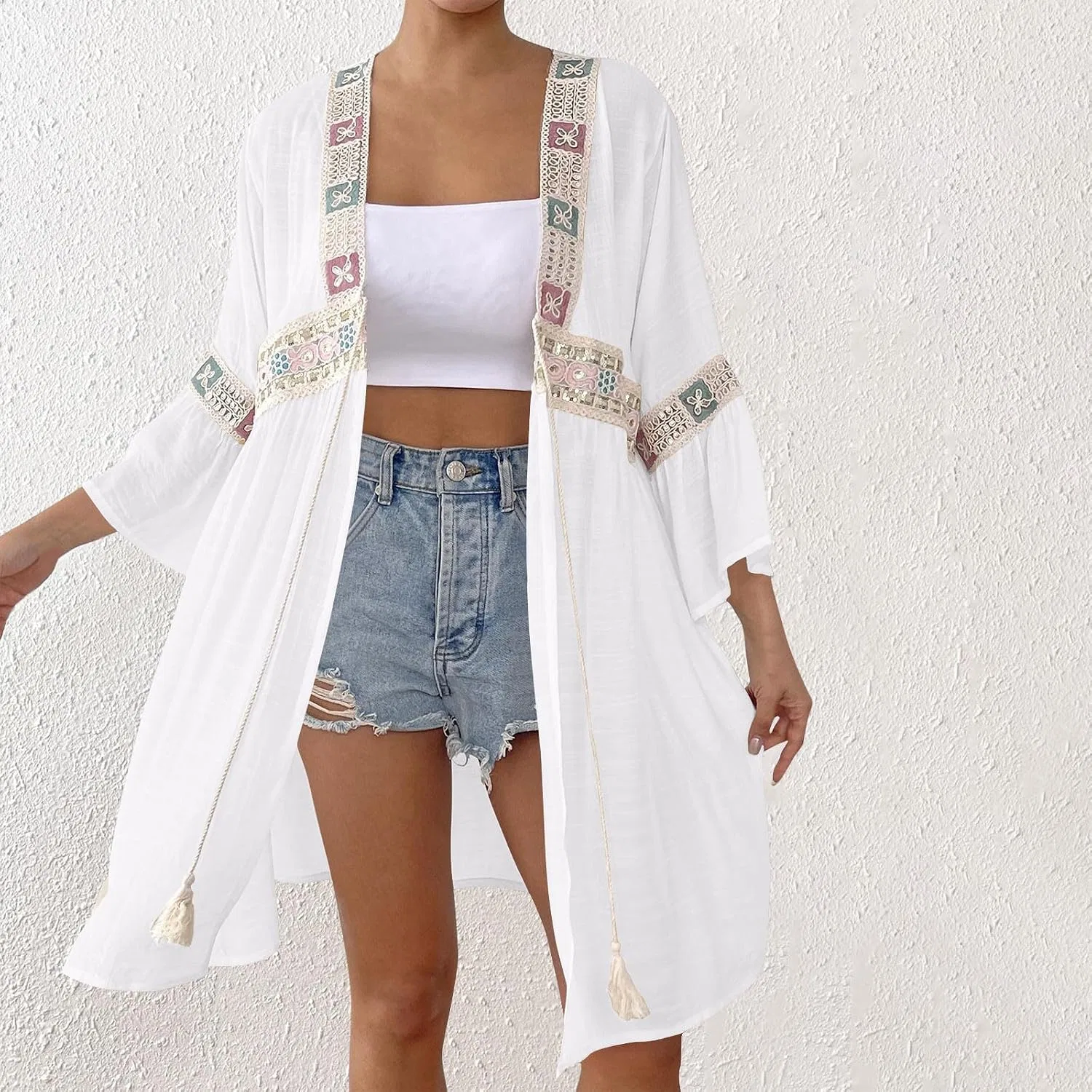 Женский пляжный костюм с V-образным вырезом Oversized, White — фото 2