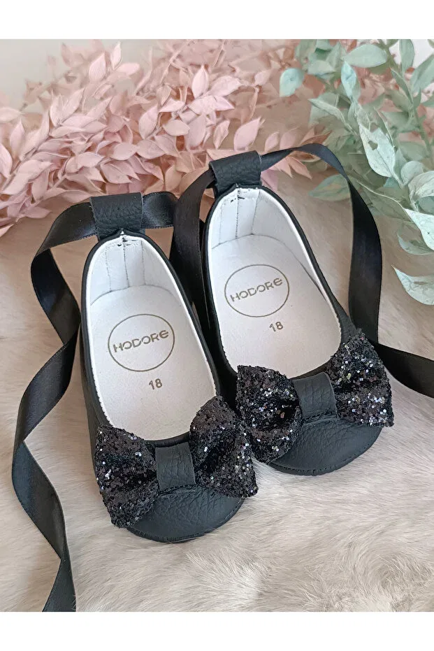 Детские балетки для девочек из натуральной кожи Perla black genuine leather baby ballerina shoes Hodore, Black Stone