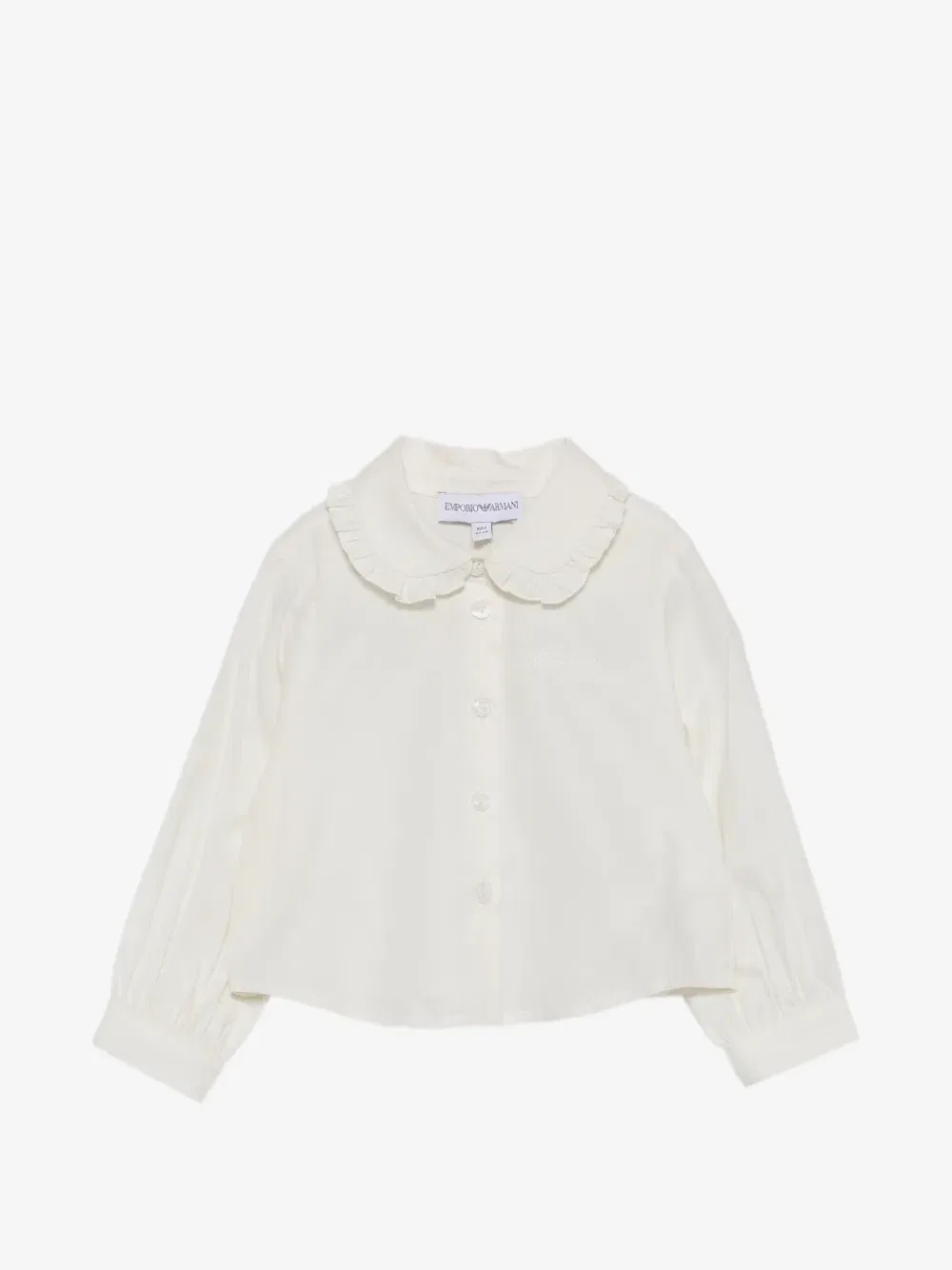 Рубашка с вышитой отделкой и воротником-рюшами Emporio Armani Kids, бежевый