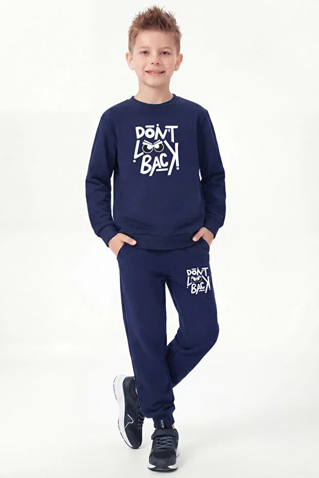 Детский спортивный костюм для мальчиков с принтом Round Neck Dont Look Print Fyk Kids, Navy Blue