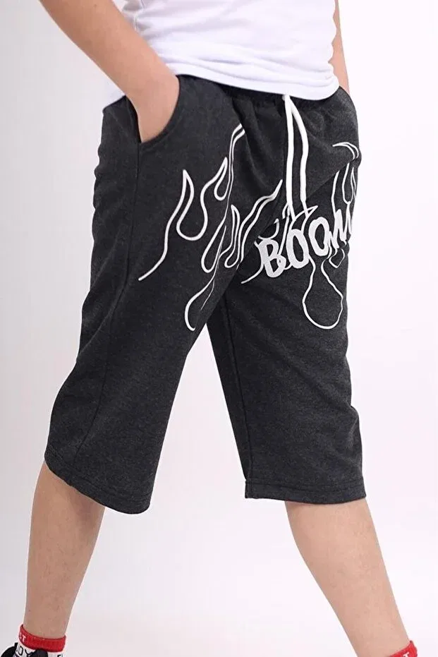Детские шорты для мальчиков с принтом 3-Piece Boom Printed Çiggo Kids, Black Smoked Navy Blue — фото 4