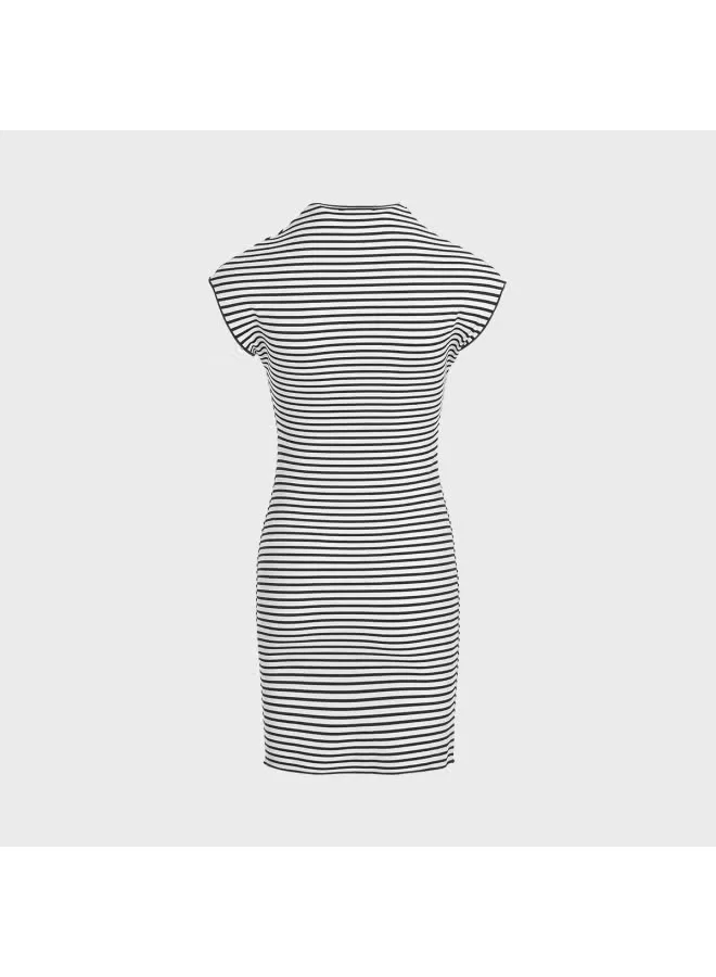 Платье-обертка с принтом в полоску Zara, черно-белый — фото 3