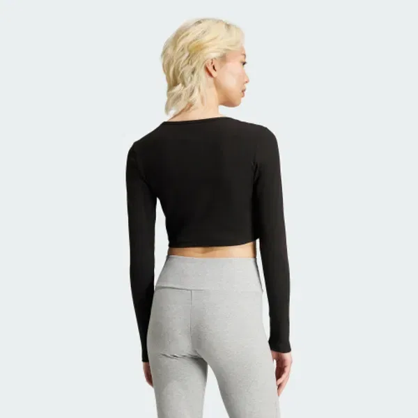 Футболка длинный рукав Essential, кроп, slim, Adidas, черный — фото 4