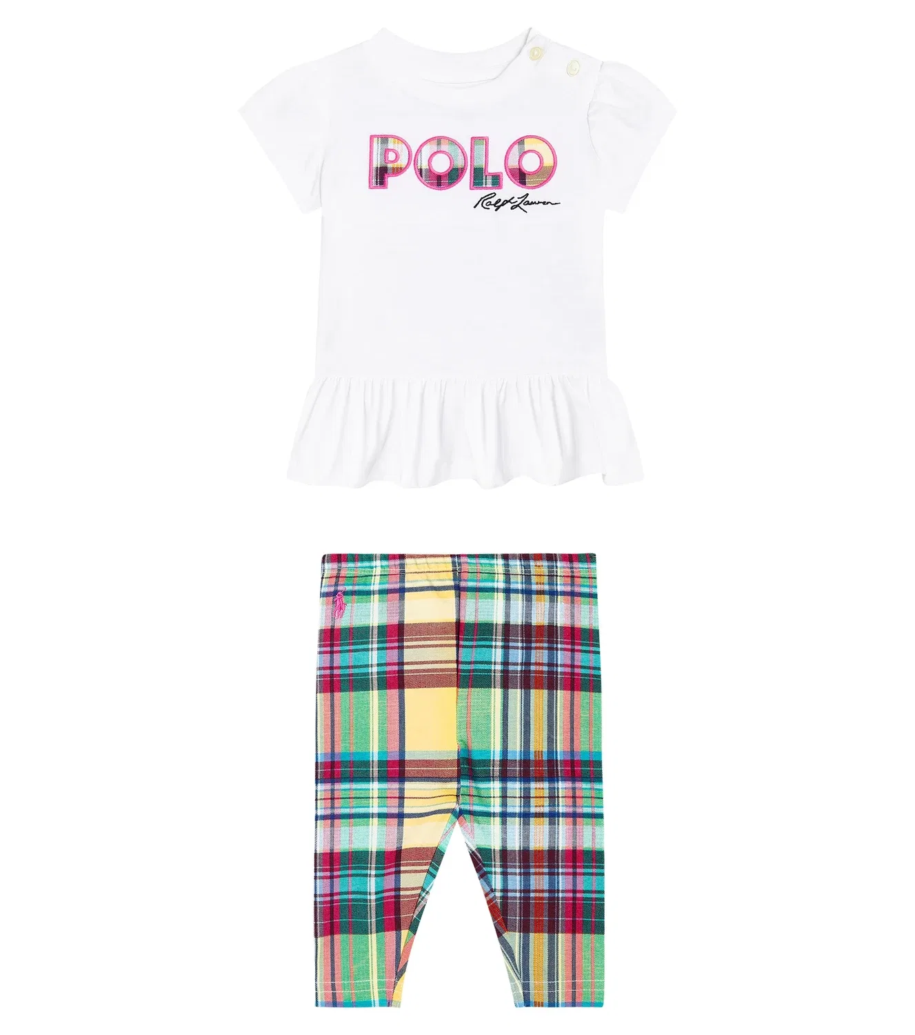 Комплект из топа и леггинсов хлопковый Sunshine Madras W/ Bright Pink Polo Ralph Lauren Kids, мультиколор