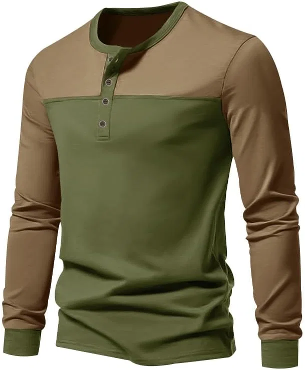 Мужская футболка с длинным рукавом Henley slim fit Generic, Green — фото 4
