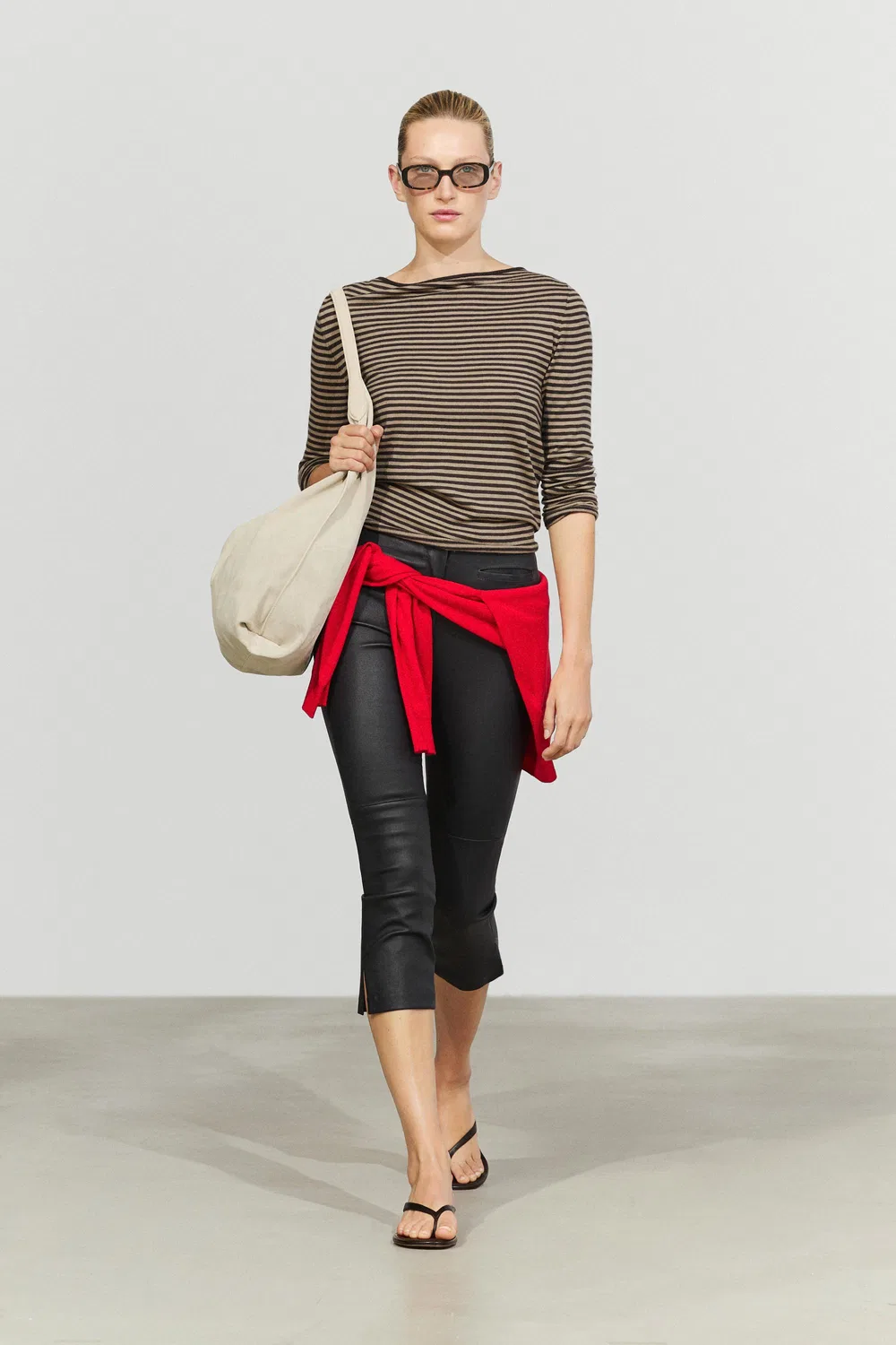 Свитер Massimo Dutti Striped Wool-Blend Knit, коричневый — фото 3