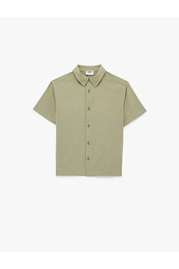 Детская хлопковая рубашка с принтом для мальчиков Koton, Khaki Striped — фото 2