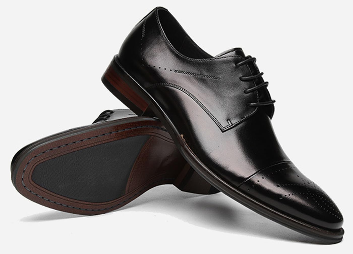 Мужские туфли Santimon Oxfords из натуральной кожи - Ручной работы дерби с закрытым носком для формальных мероприятий, смокинга, выпускного вечера, свадьбы и делового повседневного стиля, черный — фото 4