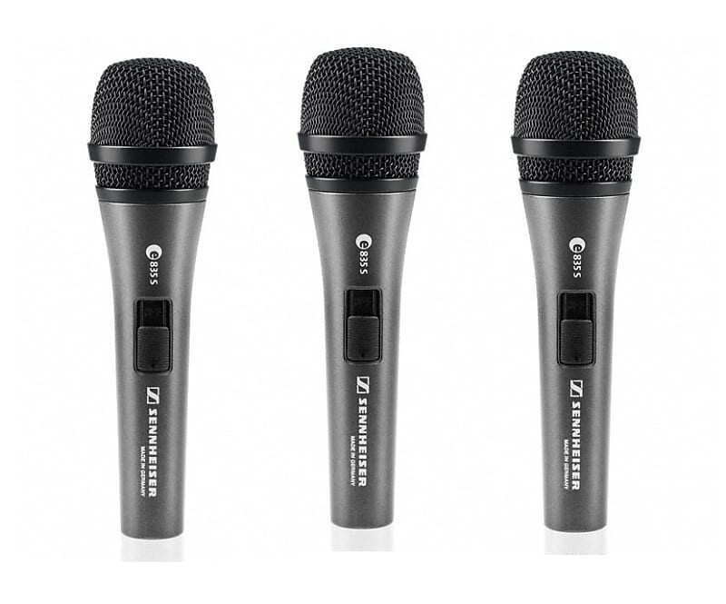 

Комплект микрофонов Sennheiser e835-S Handheld Dynamic Cardioid Microphone with Switch (3-Pack)