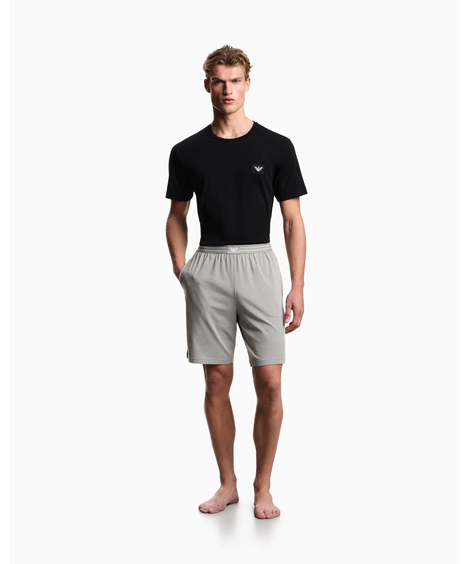 【Emporio Armani】Пижама ASV, органический трикотаж, с логотипом, бермуды.