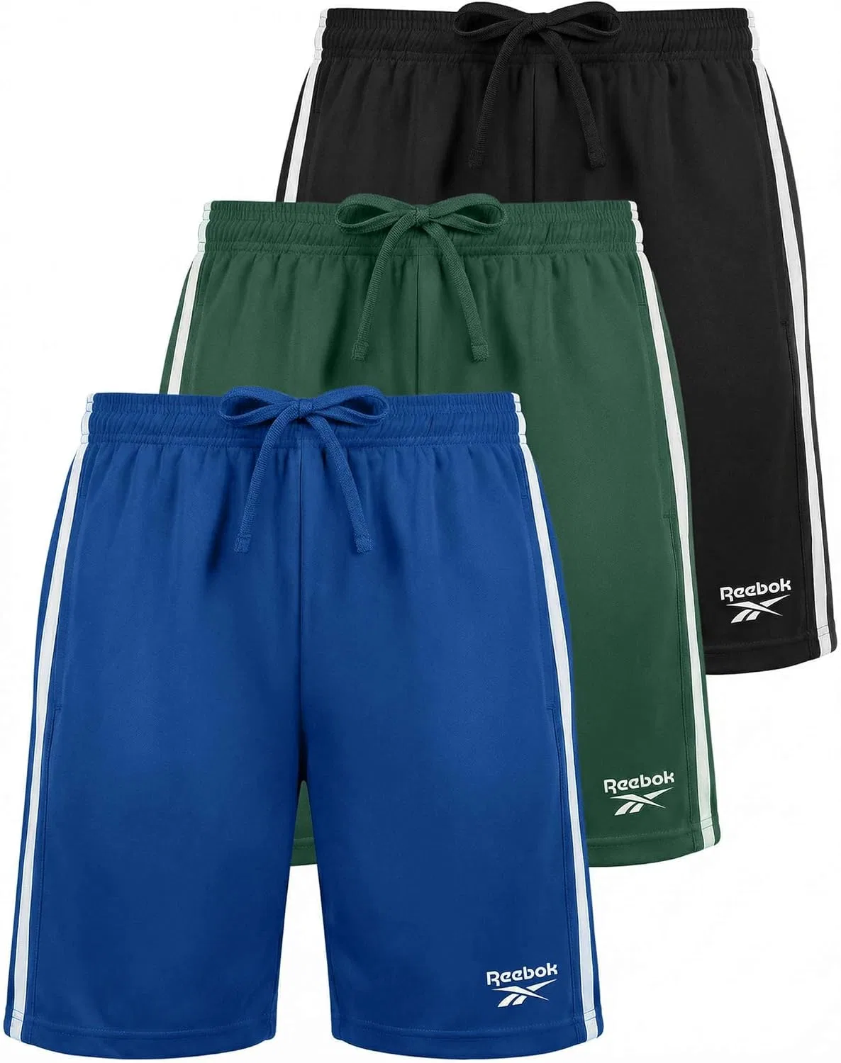 Спортивные шорты Reebok Dry Fit, 3 шт, Solid Black, Solid Hunter Green, Solid Blue Iolite