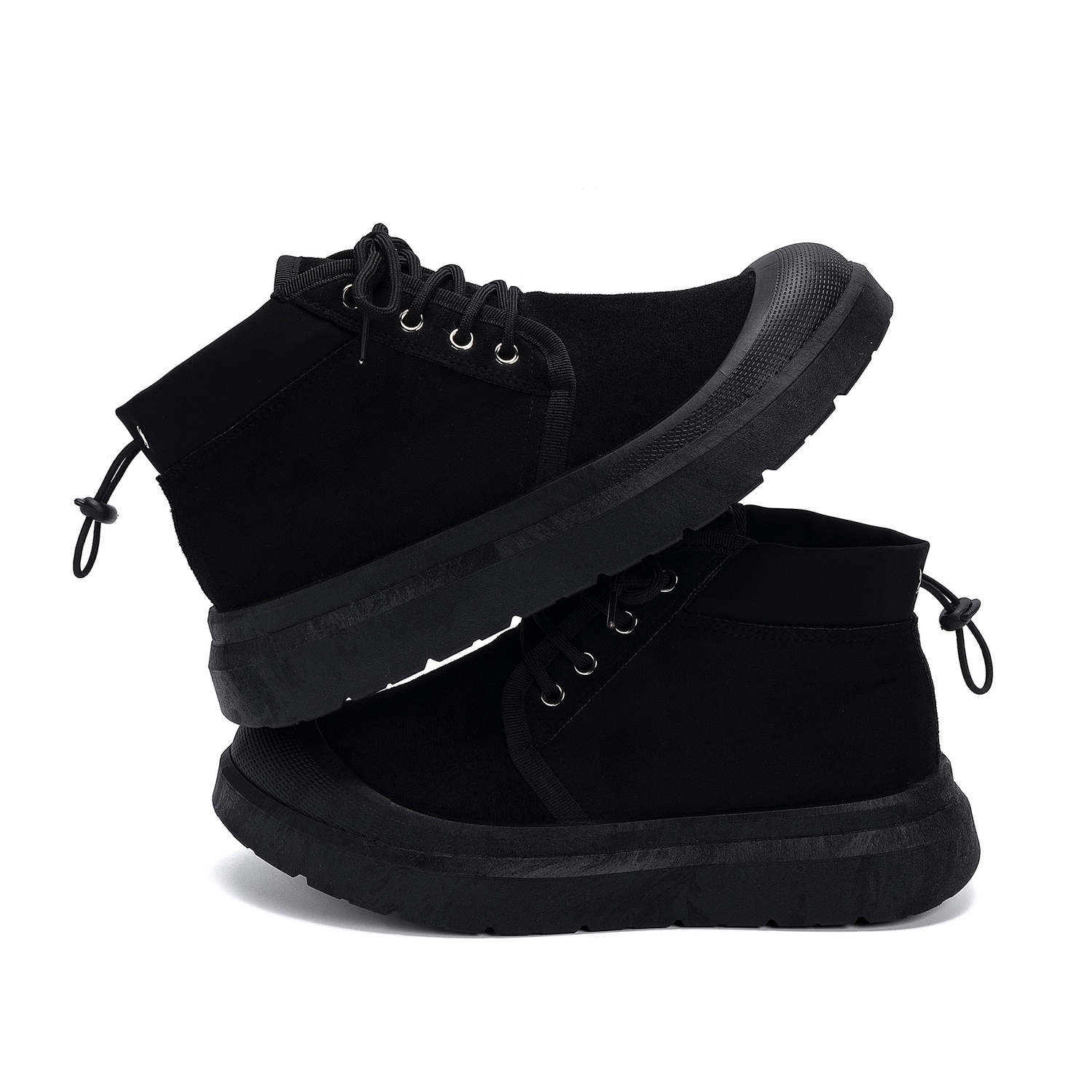 HUANQIU Мужские зимние ботинки Snow Boots на высокой подошве, увеличивающие рост на 10 см, из искусственной кожи и текстиля, черные — фото 4