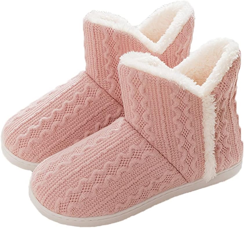 

Теплые зимние тапочки-ботиночки NICEYST для женщин и мужчин, пушистые, мягкие, с уютной подкладкой, вязаные, с амортизирующей подошвой из пены памяти, для дома и улицы, с противоскользящей резиновой подошвой, розовый
