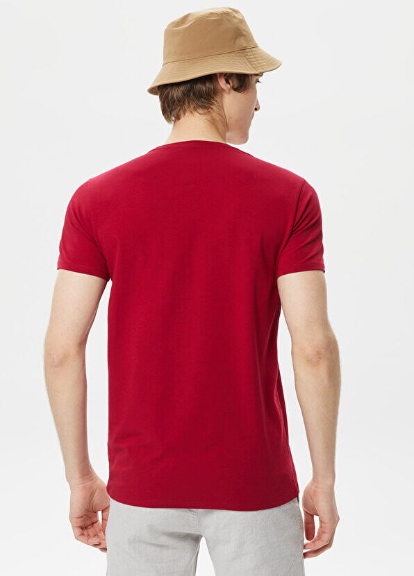 Мужская футболка slim fit с круглым вырезом бордового цвета Lacoste — фото 3