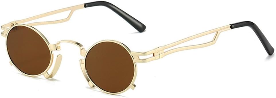 

Ретро маленькие овальные солнцезащитные очки для женщин, модные, с уникальной металлической оправой, защита от УФ-излучения UV400, для мужчин, панк, красные и желтые солнцезащитные очки KTUCN, Golden Tea