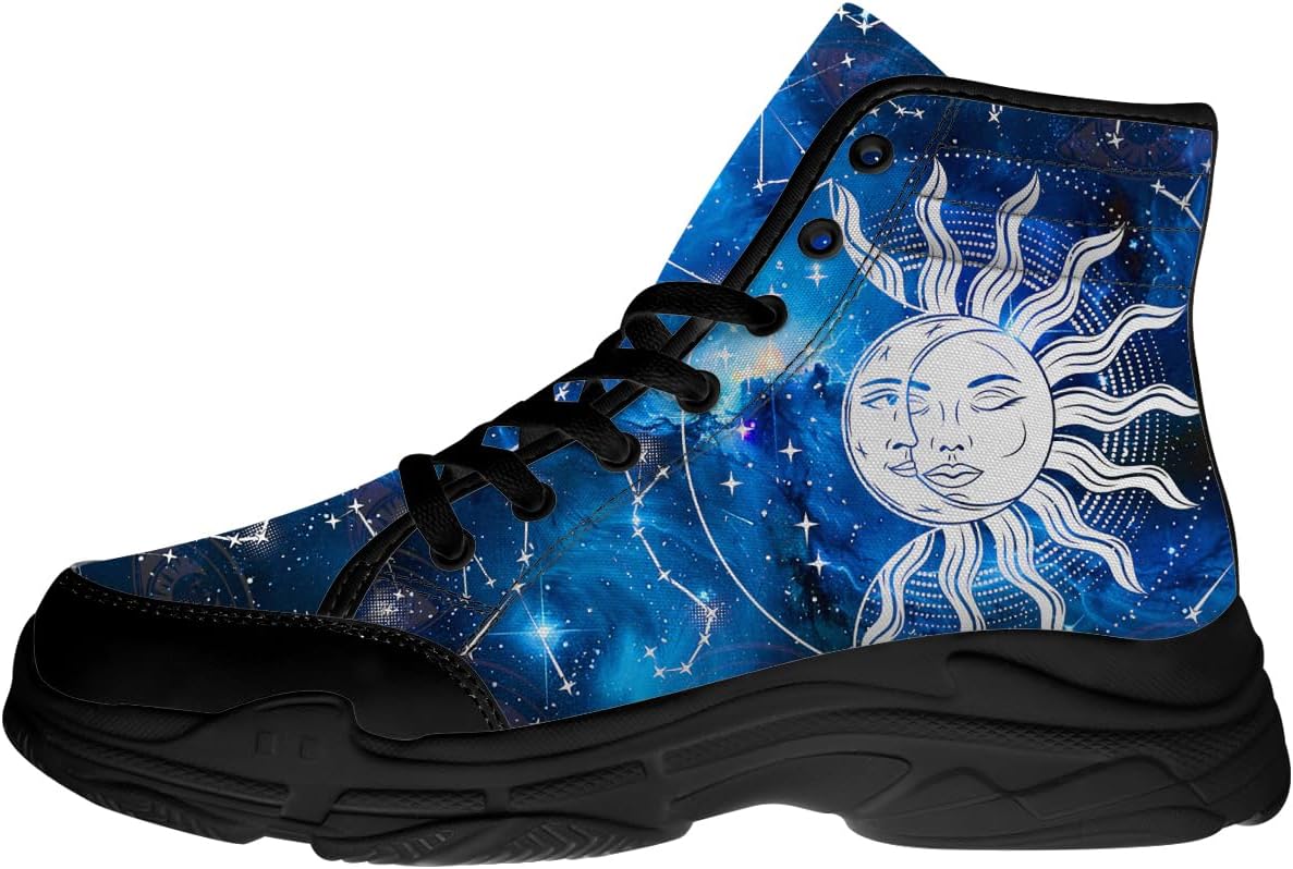 

Кеды Moon and Sun для женщин и мужчин, черные, на шнуровке, с высоким верхом, текстильные, подарок для нее и для него Quorax