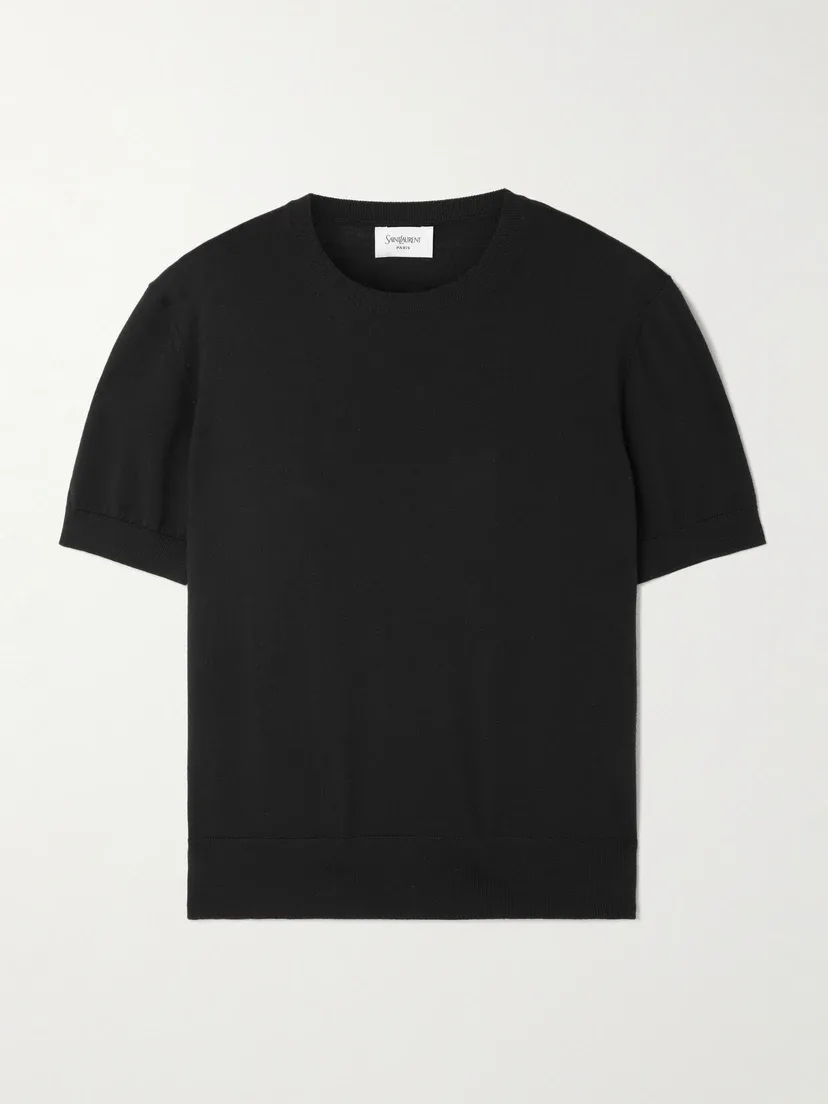 Укороченная футболка из шерсти SAINT LAURENT, черный