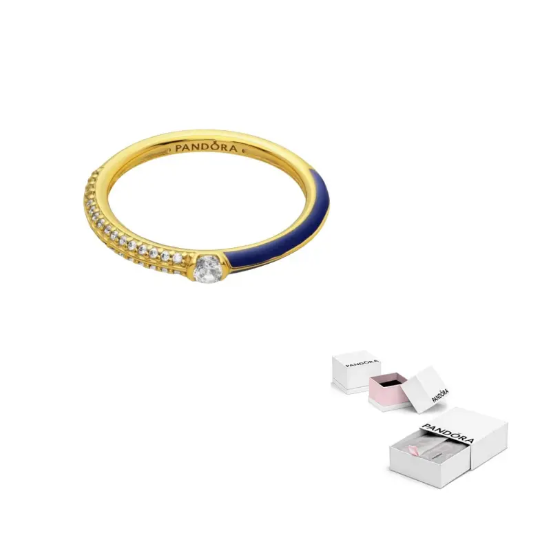 

Pandora Кольцо Unisex Blue из стерлингового серебра с позолотой 14K и кубическим цирконием